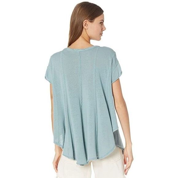 Free People x We The Free Women's Sz S Ocean Day Blue Sammie Pleated Top $58+ - Picture 2 of 9